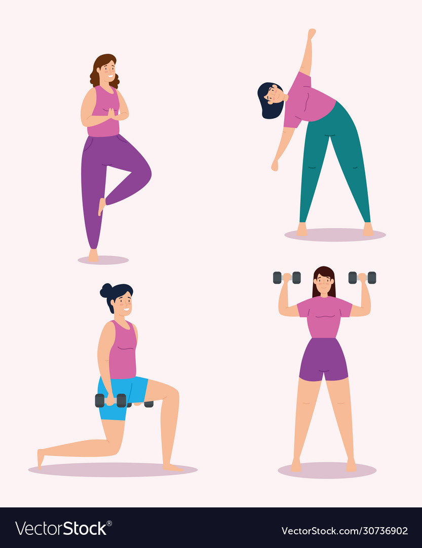 Group young women practicing exercise Royalty Free Vector