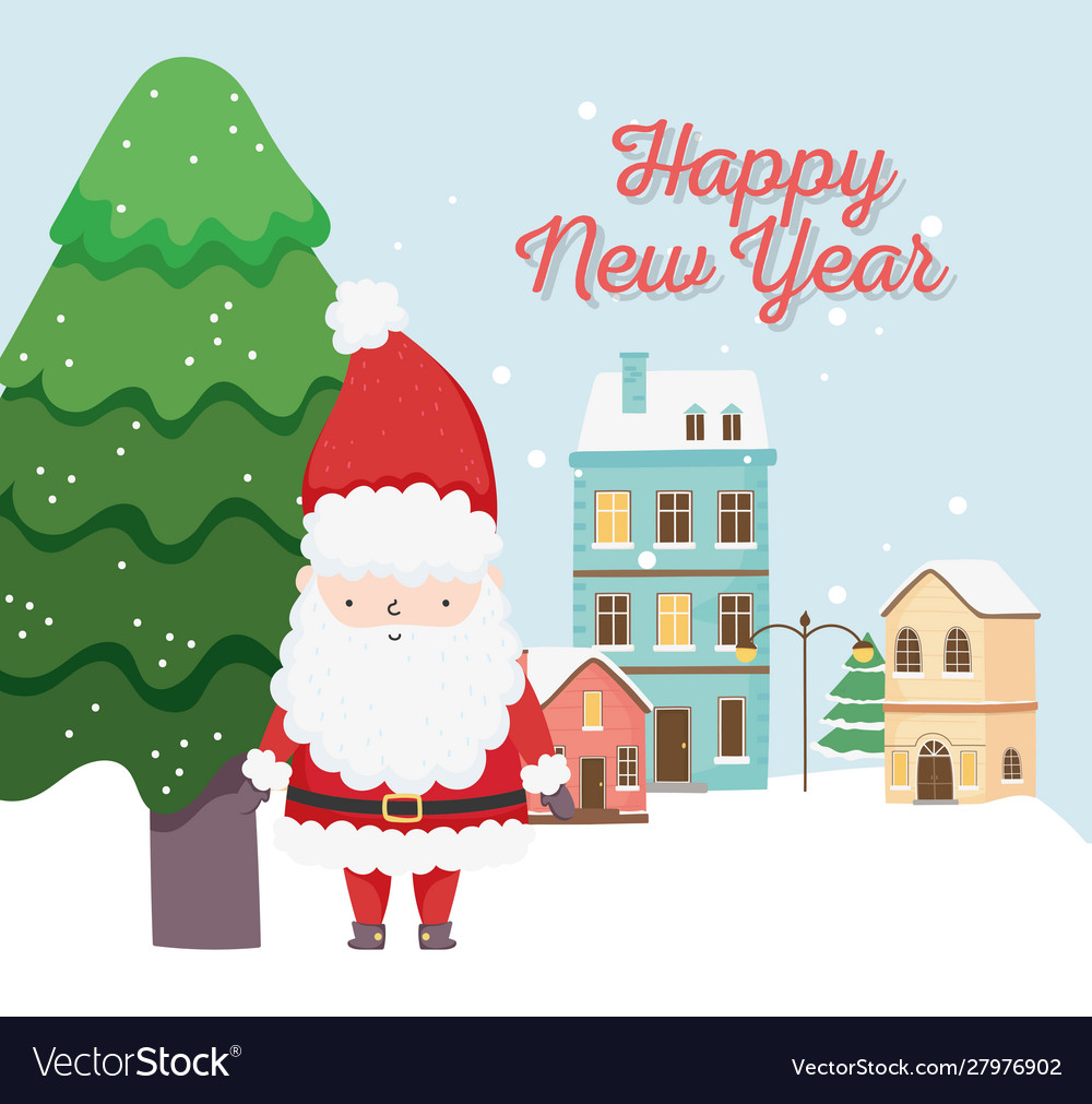 Happy new year 2020 celebration cute santa tree