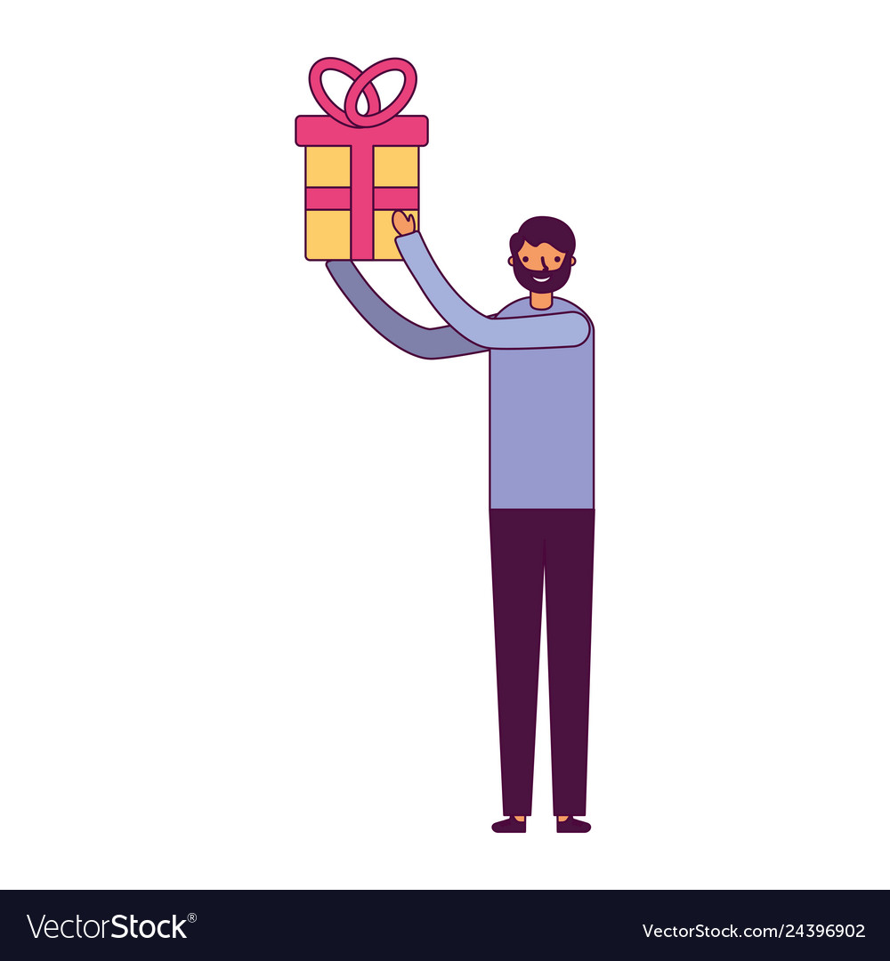 Man holding gift box on white background