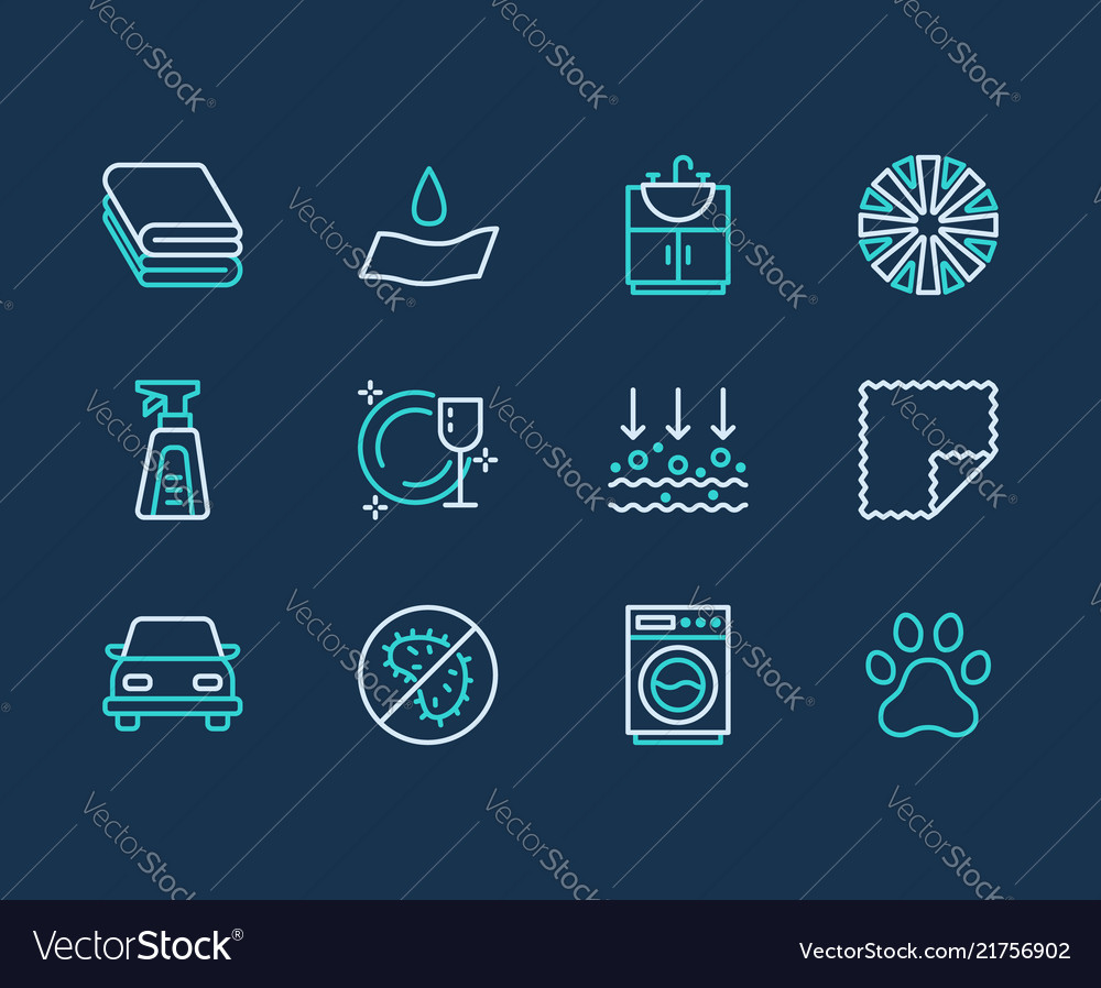 Microfiber cloth properties flat line icons