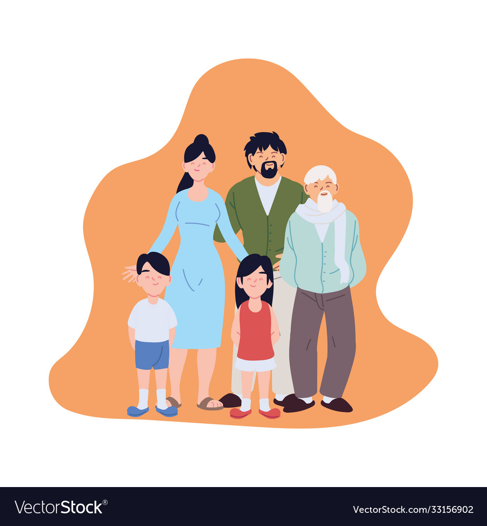 Mother father daughter and son with grandfather Vector Image