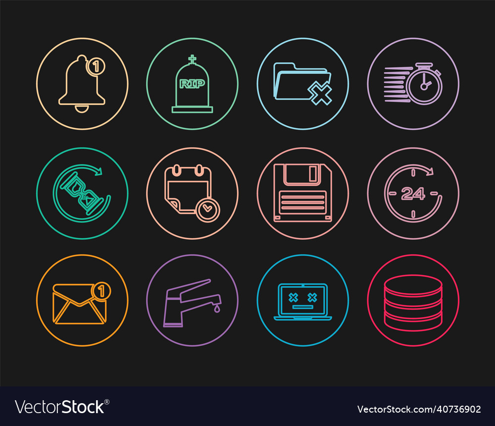 Set line database clock 24 hours delete folder vector image Set line database clock 24 hours delete folder