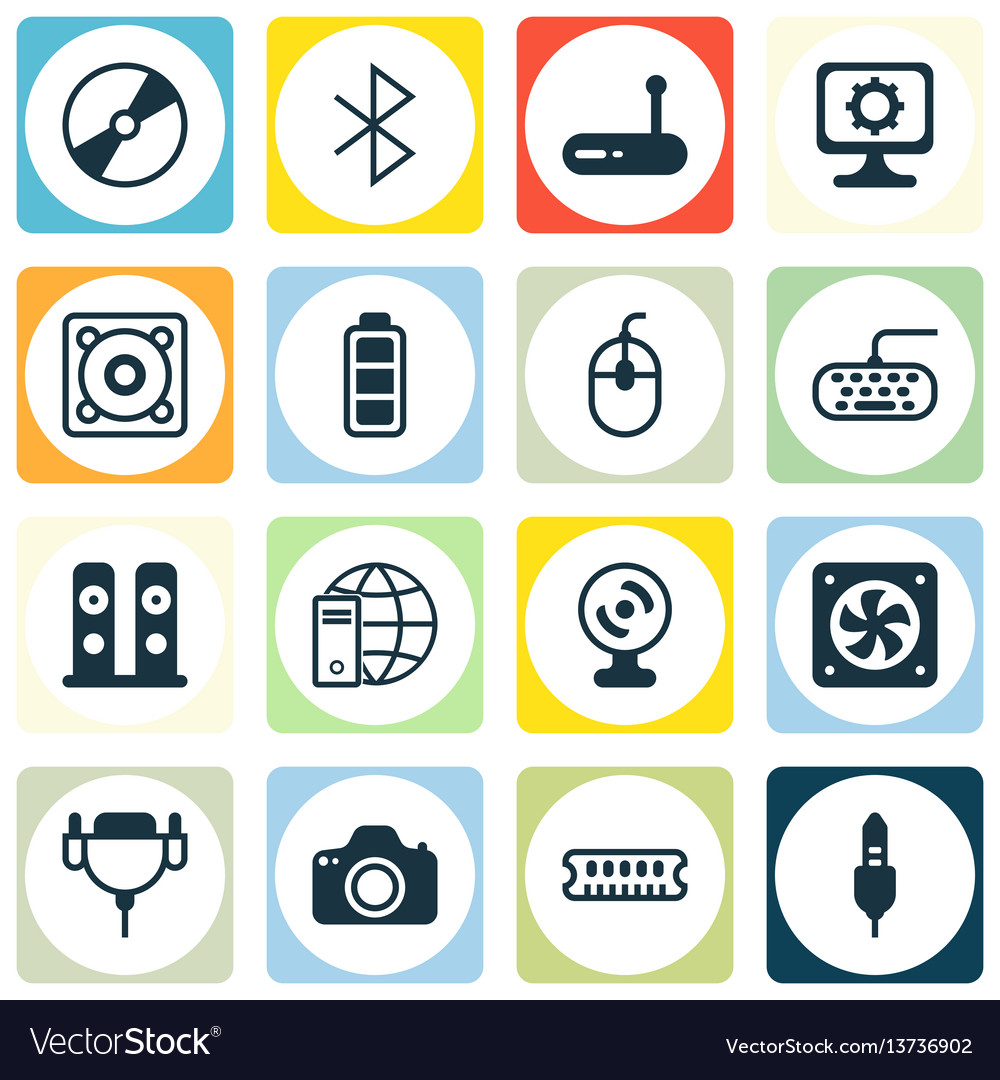 Set von 16 Computer-Hardware-Symbolen umfasst Web vector image Set von 16 Computer-Hardware-Symbolen umfasst Web
