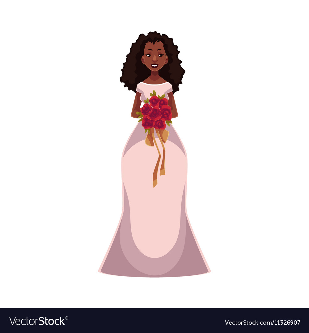 African American Bride Fiancee Just Married Vector Image