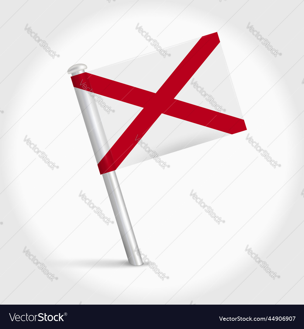 Alabama map pin flag 3d realistic vector image Alabama map pin flag 3d realistic