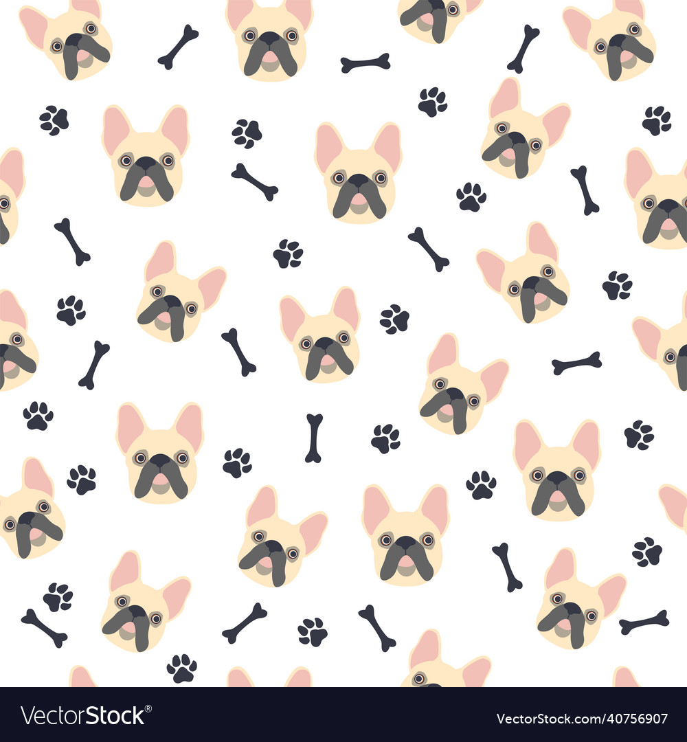 Bulldog muzzle seamless pattern with cute cartoon Vector Image