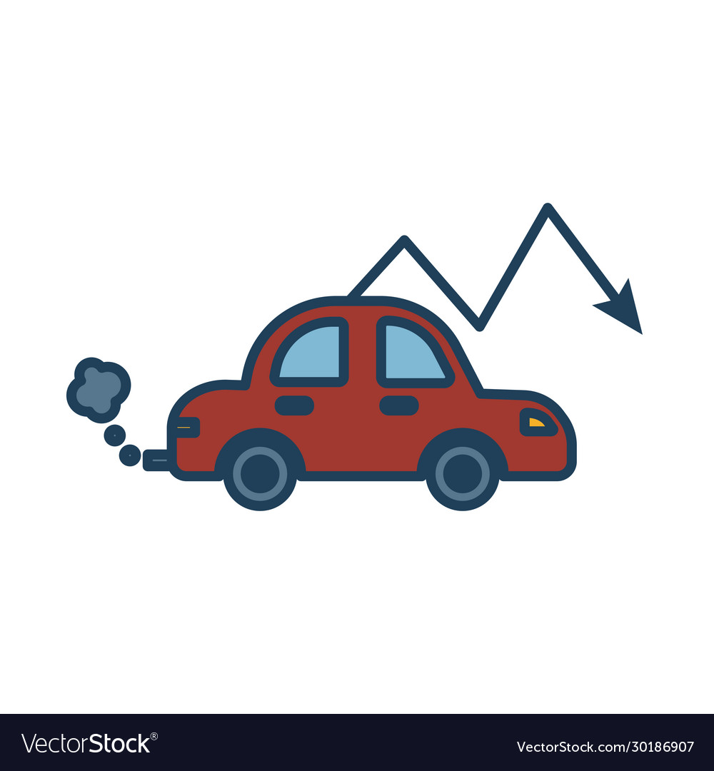 Car polluting with arrow down fill style icon