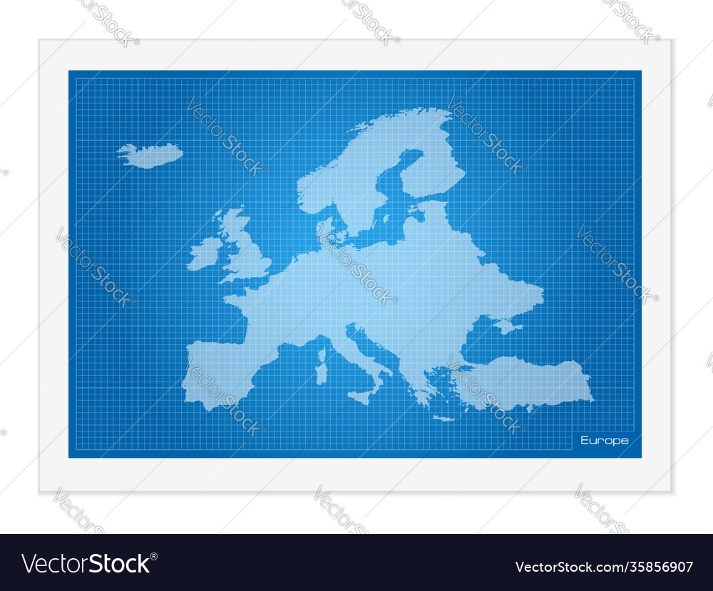 Europe map on blueprint