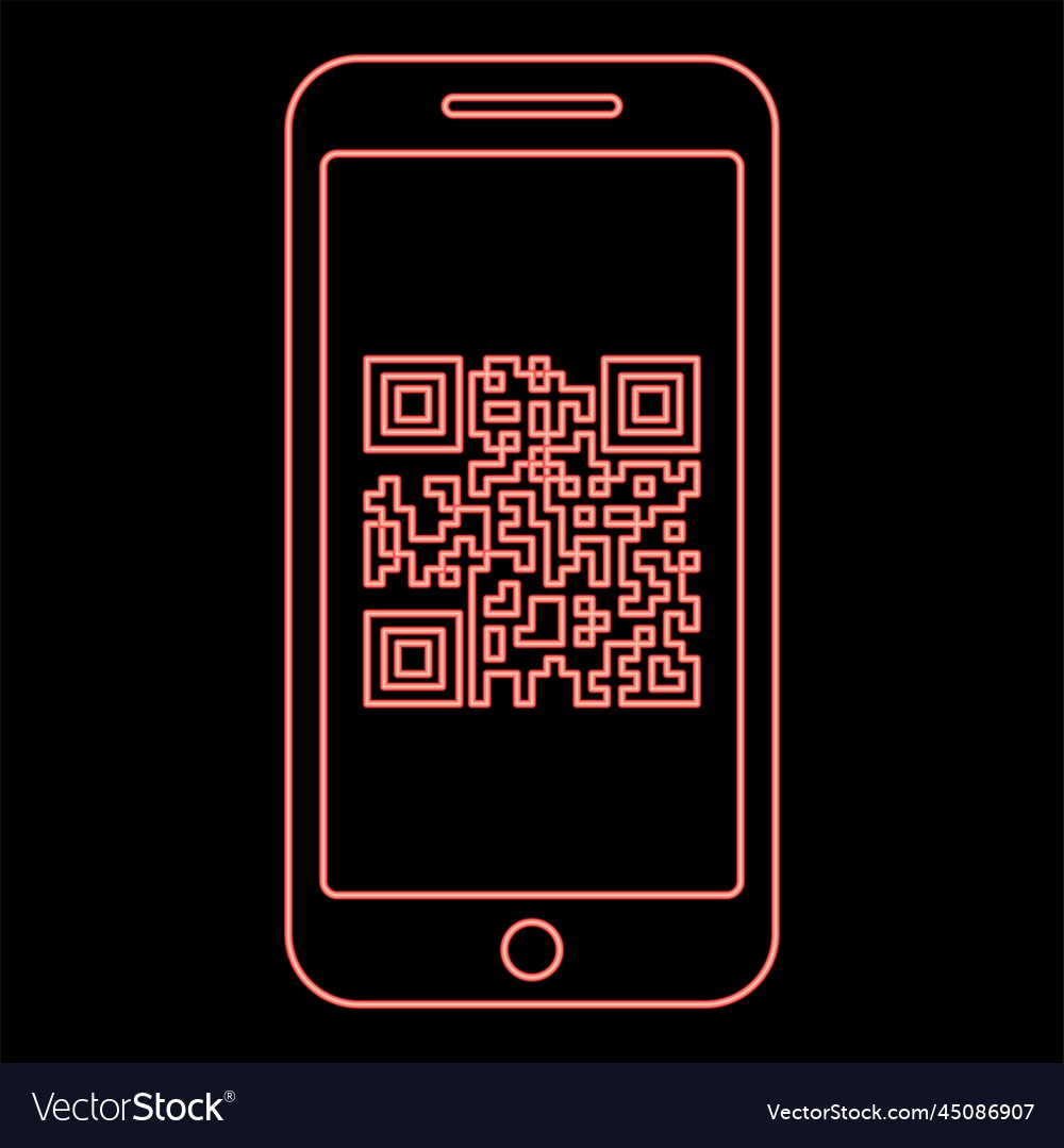 Neon smartphone with qr code on screen red color