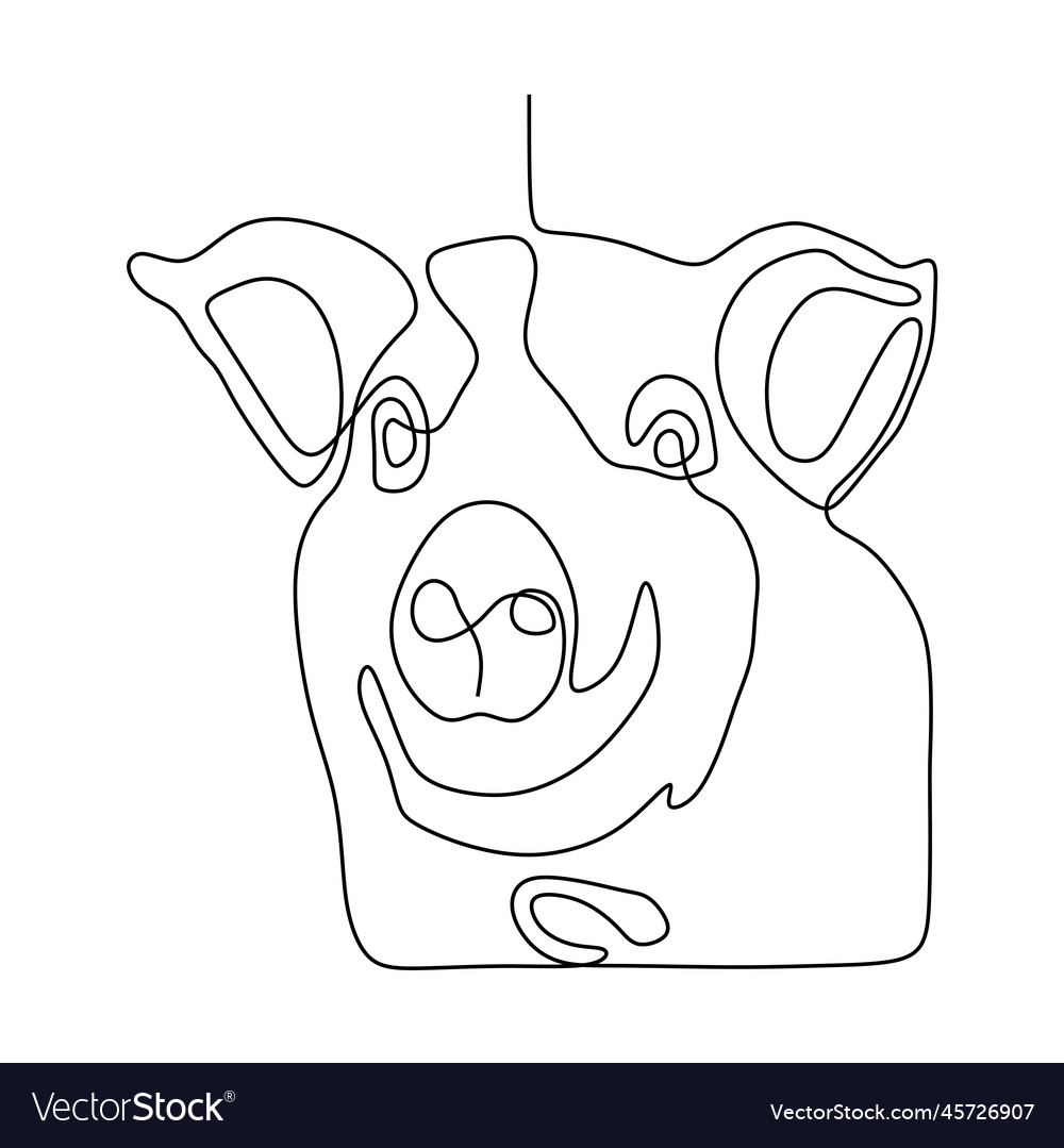 Pig head drawn one single continuous line vector image Pig head drawn one single continuous line