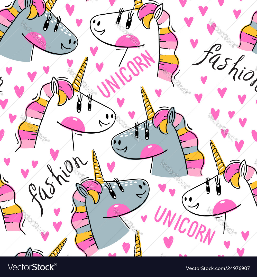 Seamless pattern with rainbow unicorn heads