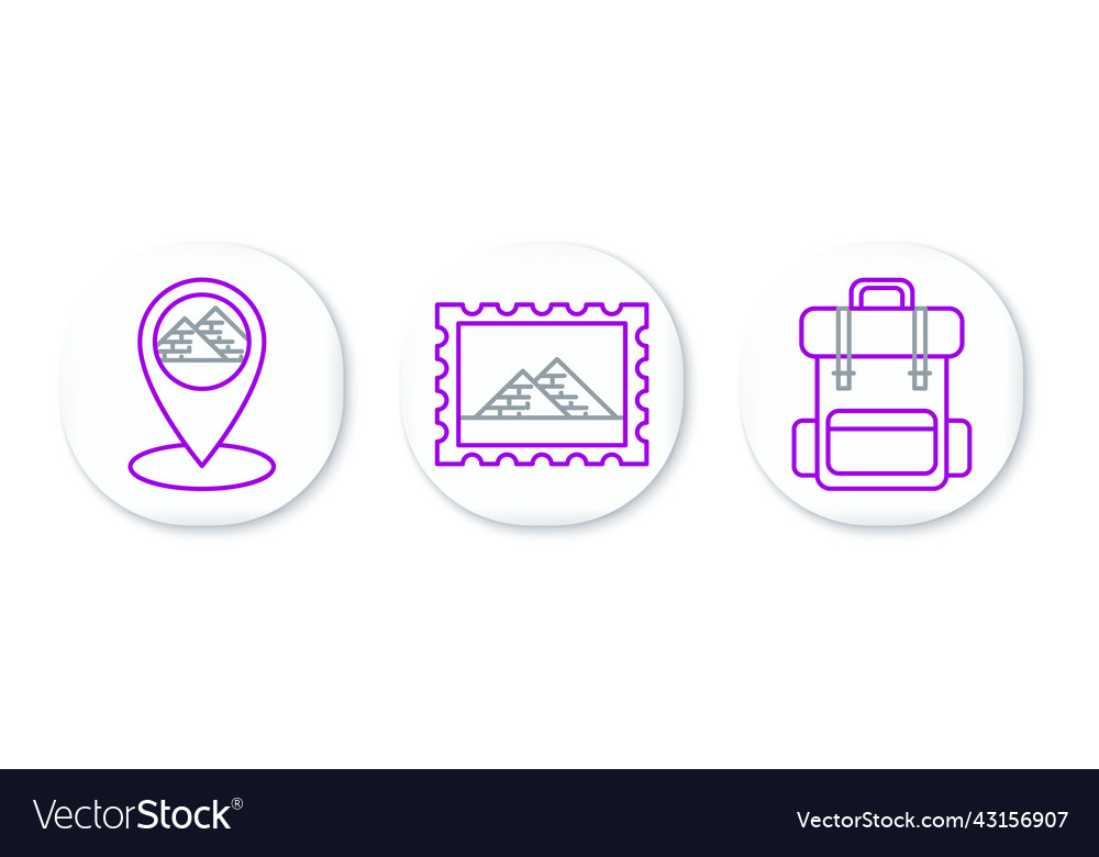 Set line hiking backpack map pointer with egypt vector image Set line hiking backpack map pointer with egypt