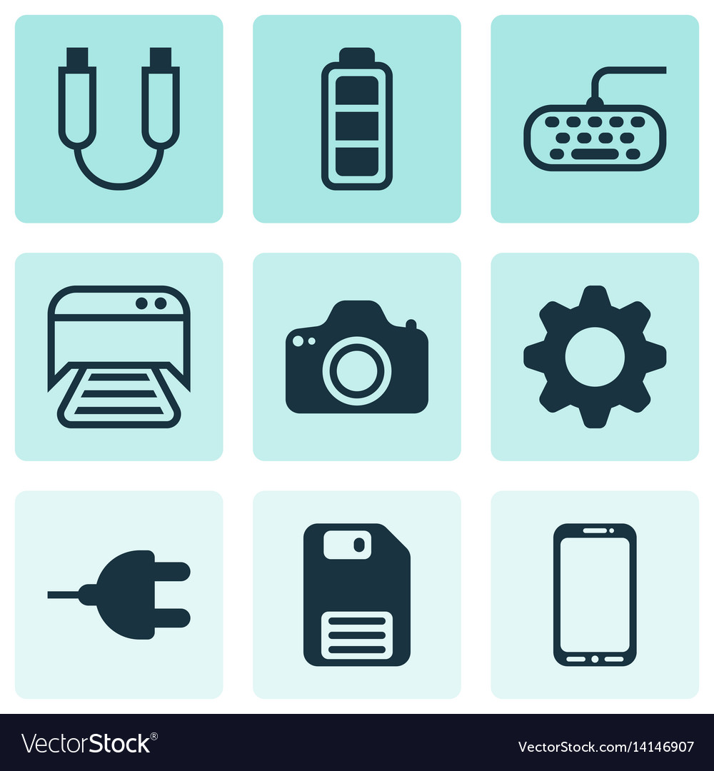 Set of 9 computer hardware icons includes