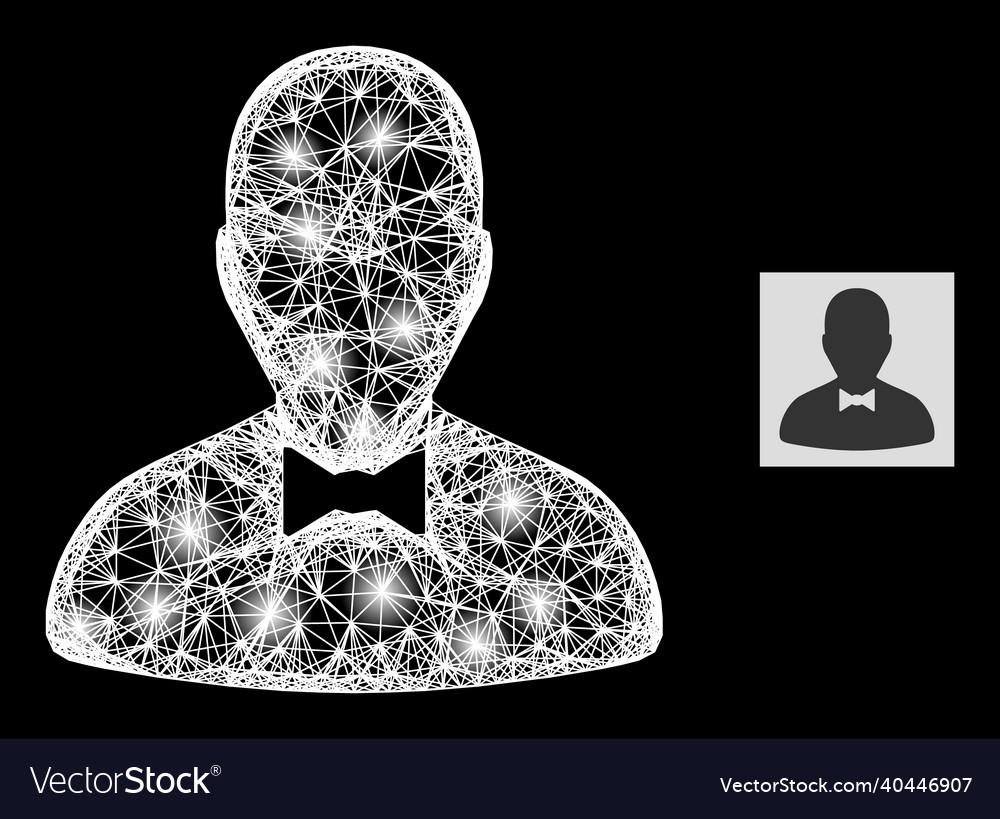 Shining linear mesh gentleman icon with glare vector image Shining linear mesh gentleman icon with glare