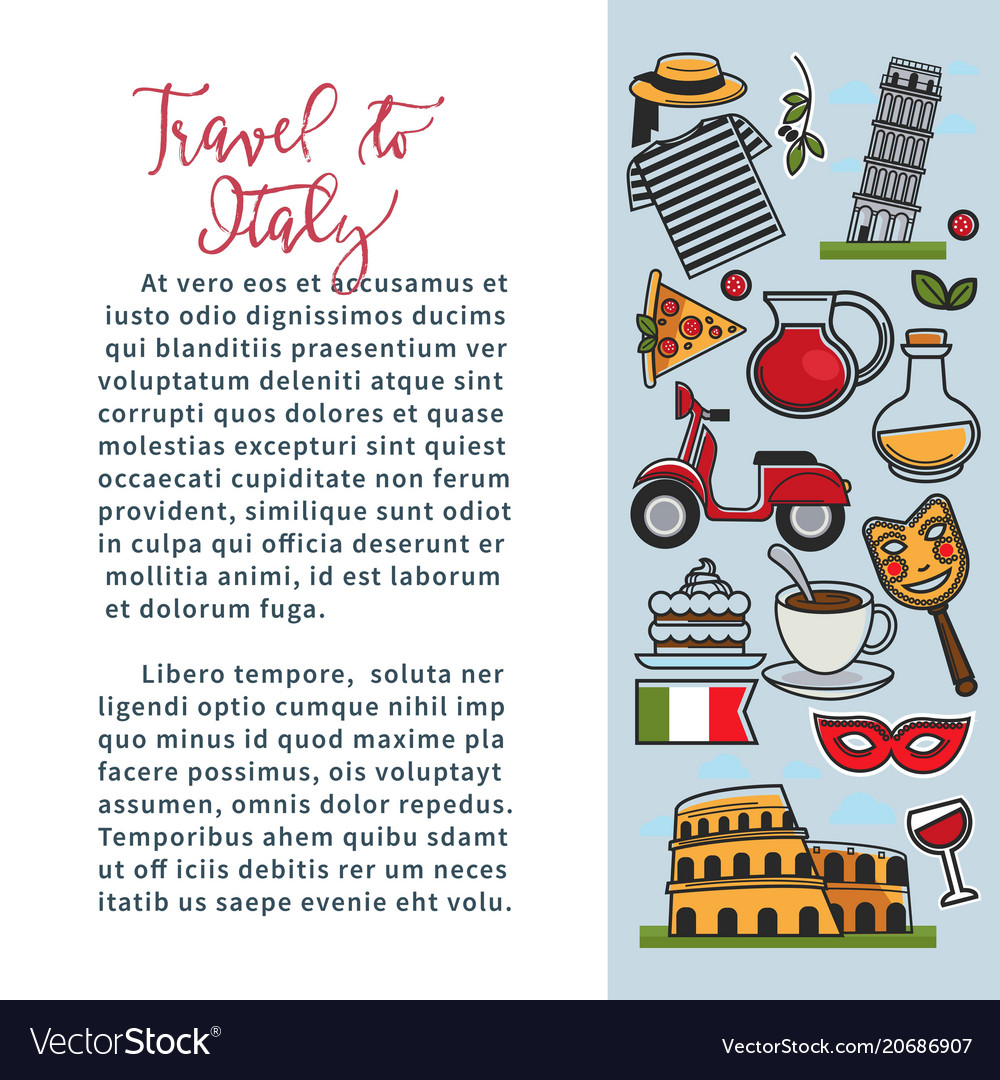 Travel to italy informarive travel agency promo Vector Image