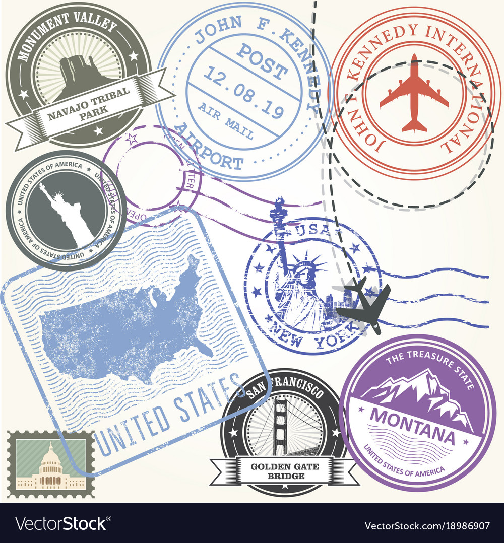 United states travel stamps set - usa journey Vector Image