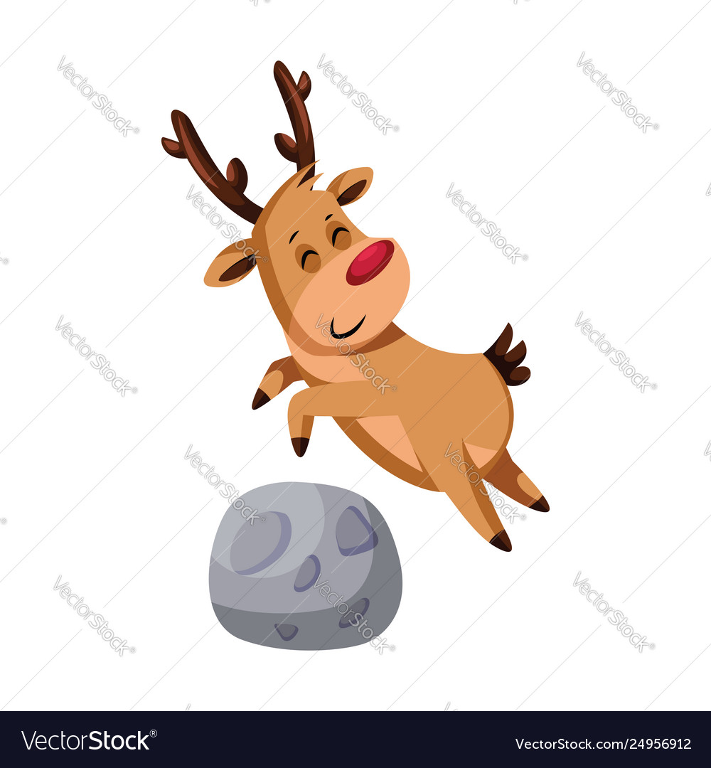 Christmas deer jumping over a rock on white