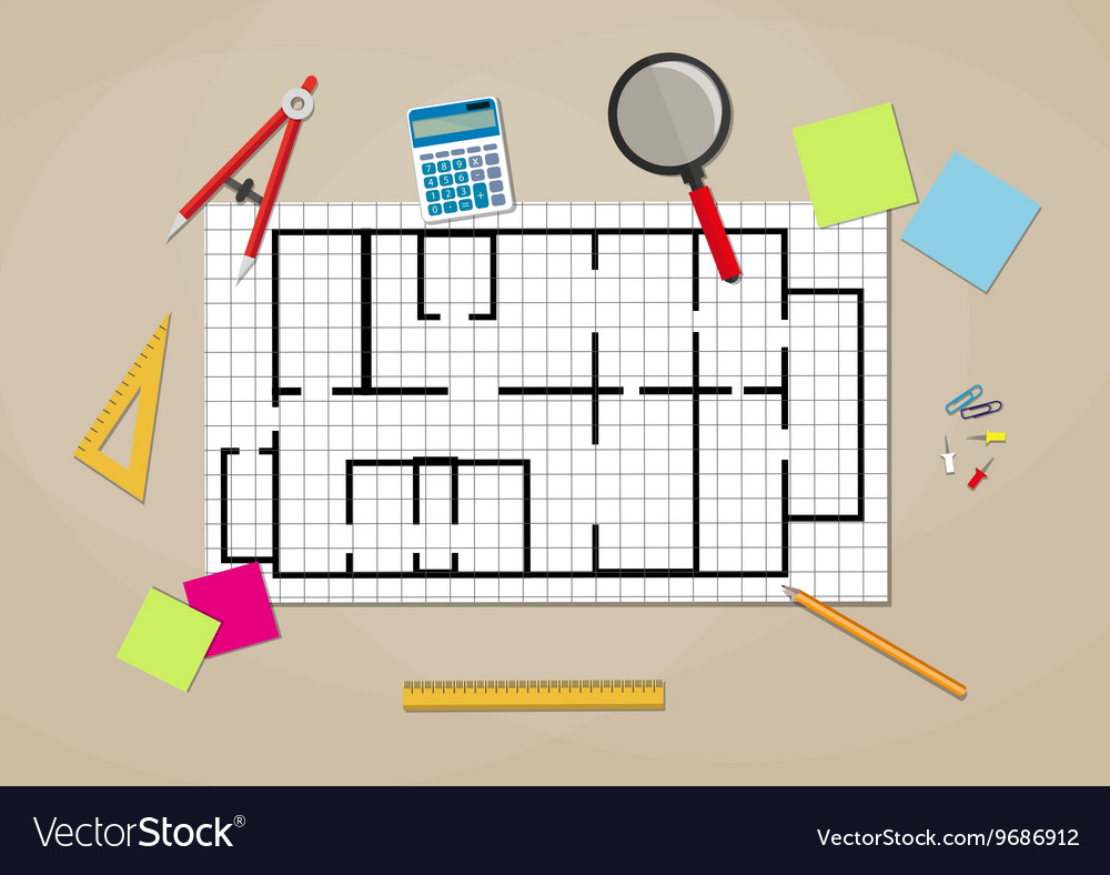 Engineer hands working on blueprint