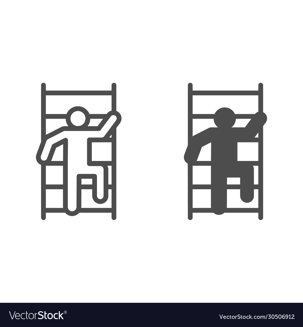 Fireman scaling ladder line and solid icon man