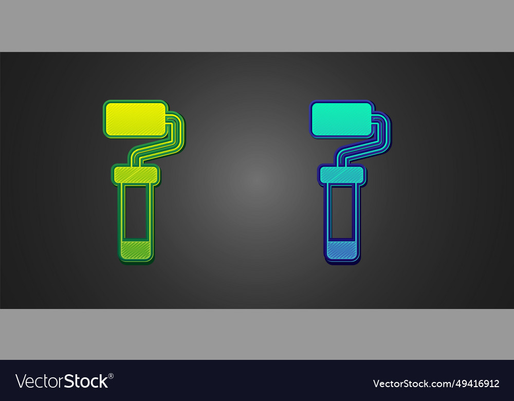 Green and blue paint roller brush icon isolated