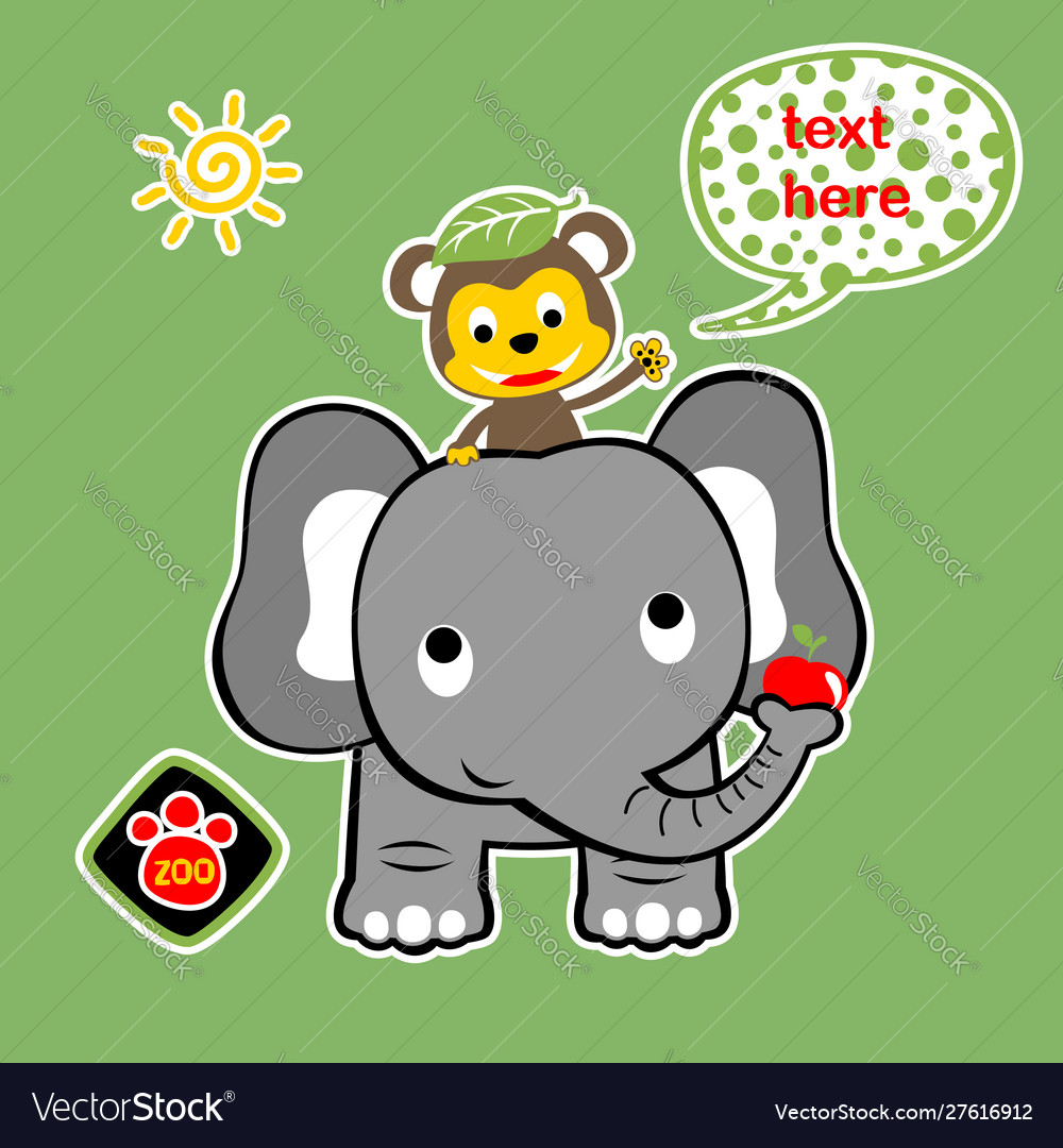 Nice animals cartoon monkey ride on elephant Vector Image Nice animals cartoon monkey ride on elephant Vector Image