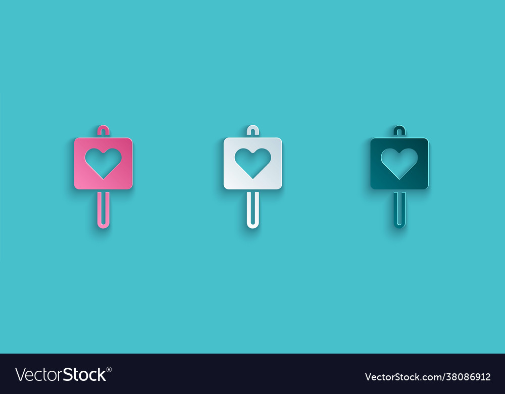 Paper cut map pointer with heart icon isolated vector image Paper cut map pointer with heart icon isolated
