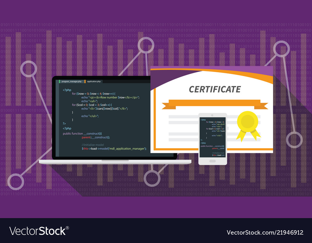 Php programming language online certification vector image Php programming language online certification