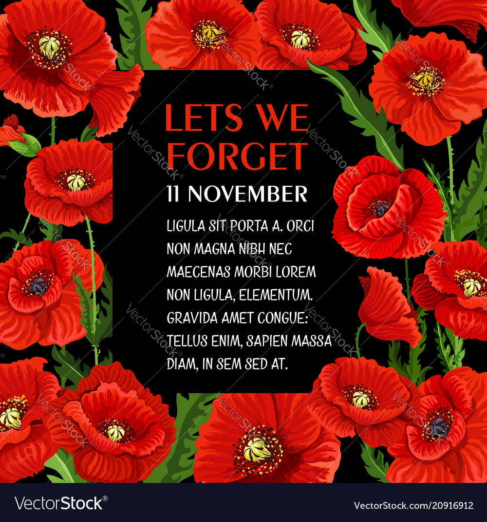 Remembrance Day 11 November Poppy Poster Vector Image
