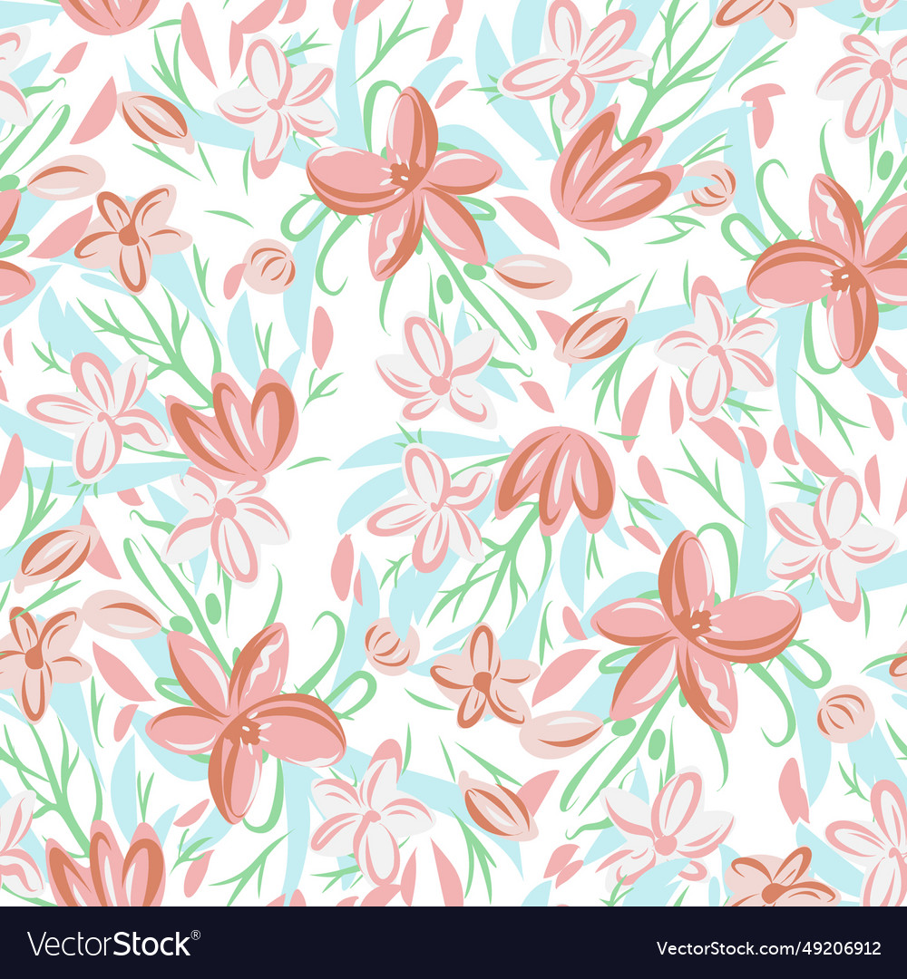 Seamless pattern with bright tropical flowers