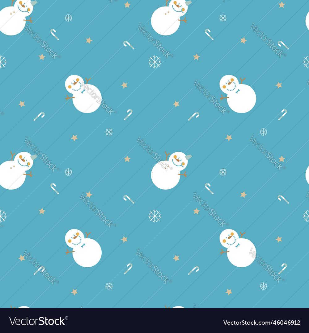 Seamless snowman repeat pattern in blue background vector image Seamless snowman repeat pattern in blue background