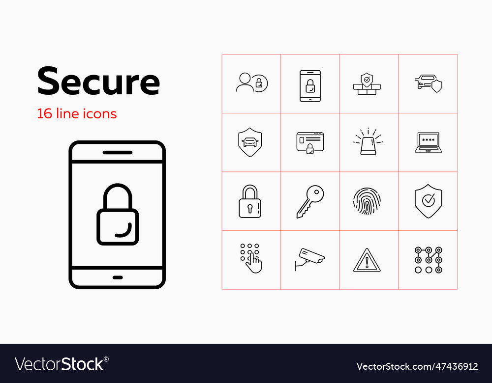 Secure line icon set secured access smartphone vector image Secure line icon set secured access smartphone