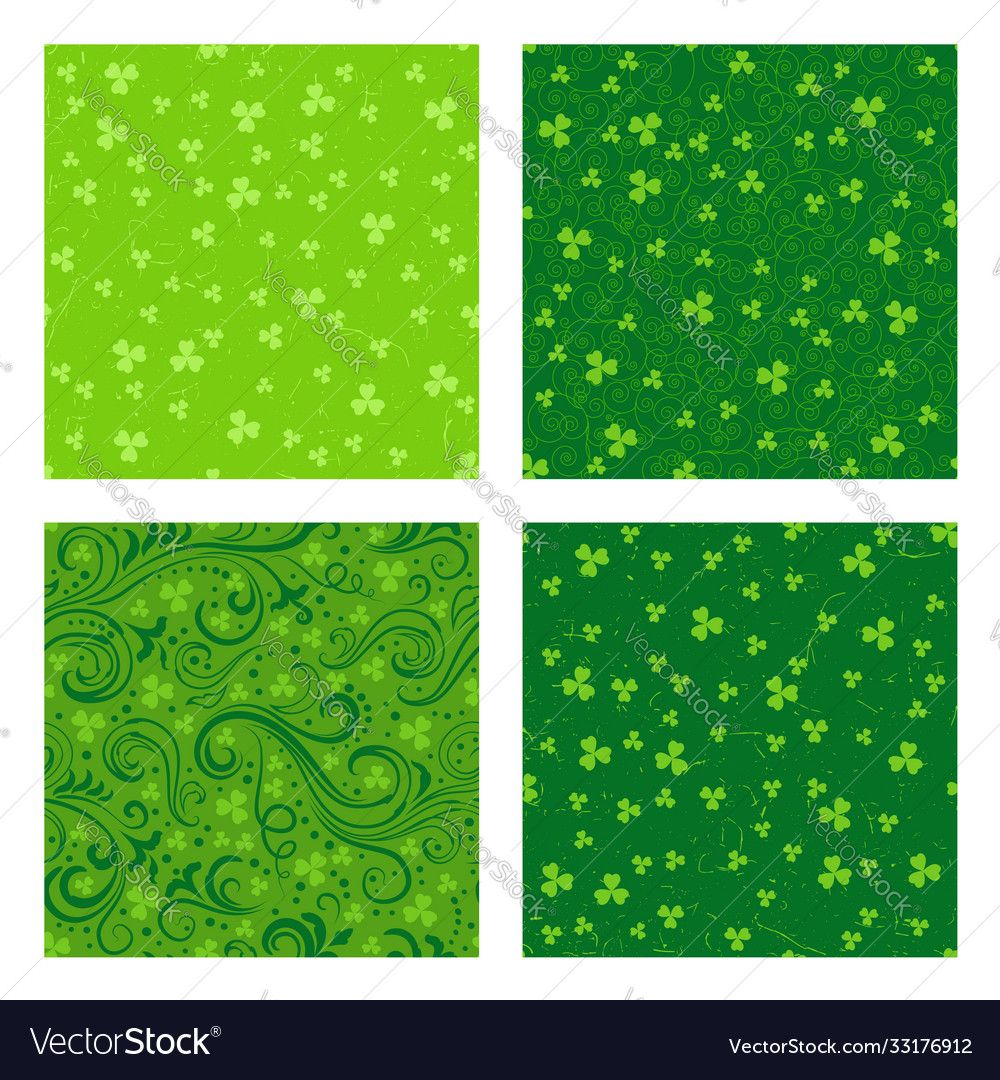Set green clover patterns vector image Set green clover patterns