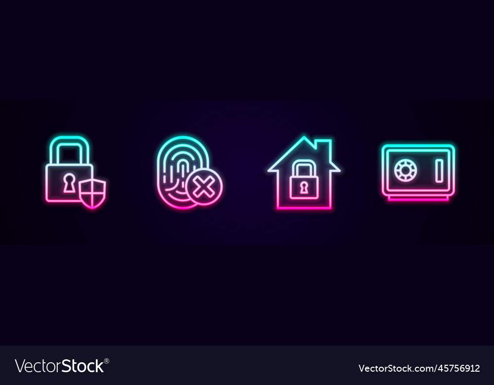 Set line shield security with lock cancelled vector image Set line shield security with lock cancelled