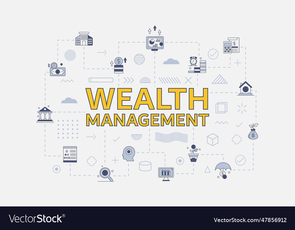 Wealth management concept with icon set big vector image Wealth management concept with icon set big