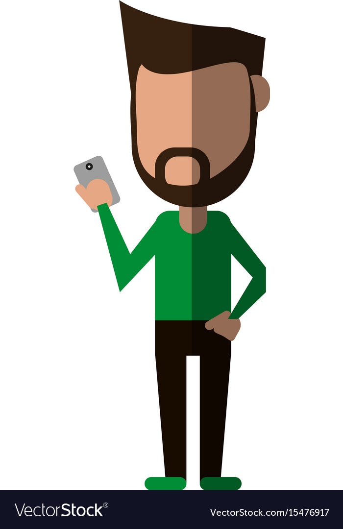 Bearded Man Using Smartphone