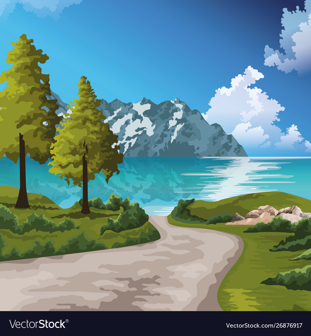 Beautiful nature landscape drawing scenery Vector Image