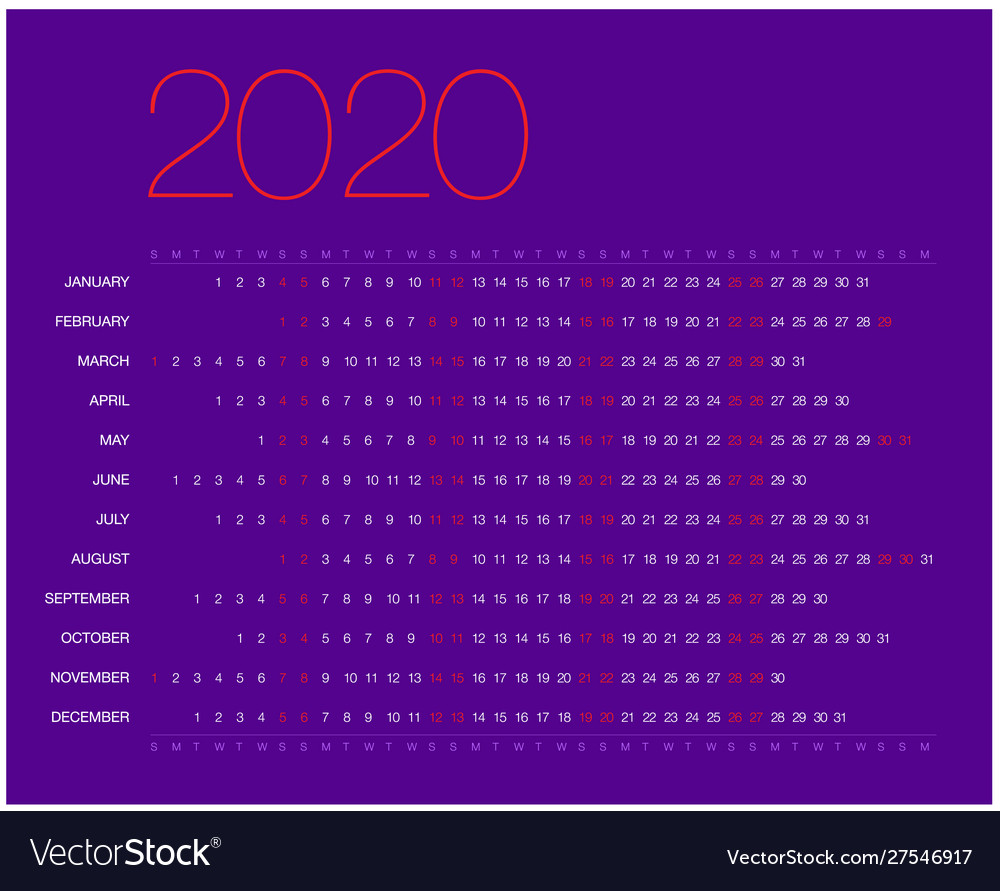 Calendar for 2020 isolated on background eps10 vector image Calendar for 2020 isolated on background eps10