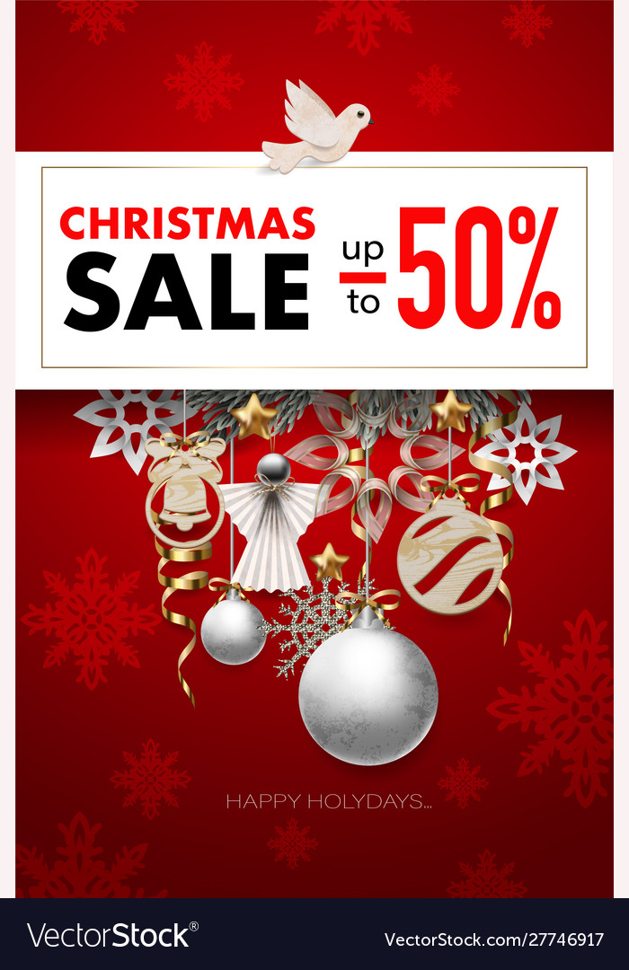 Christmas sale banner with snowflakes balls