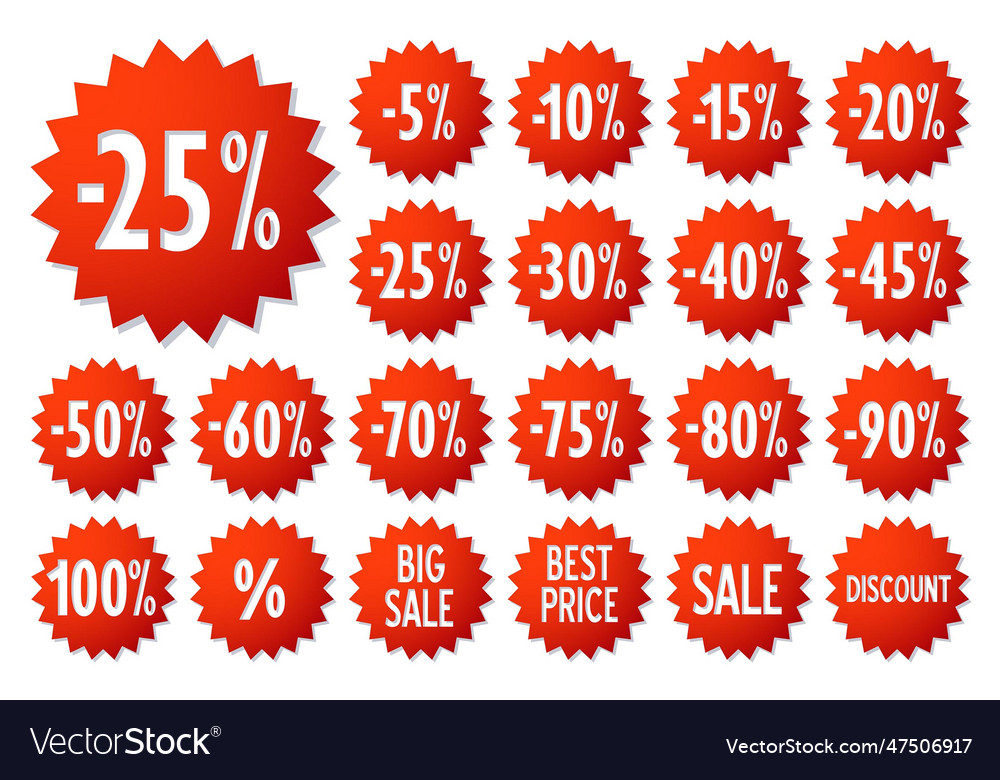 Discount stickers set for shop Royalty Free Vector Image