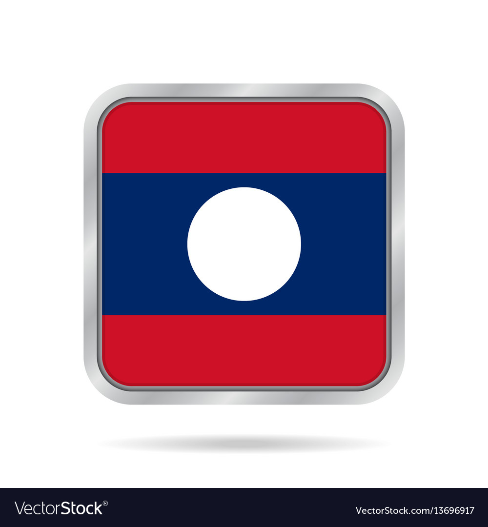 Flag of laos shiny metallic gray square button Vector Image