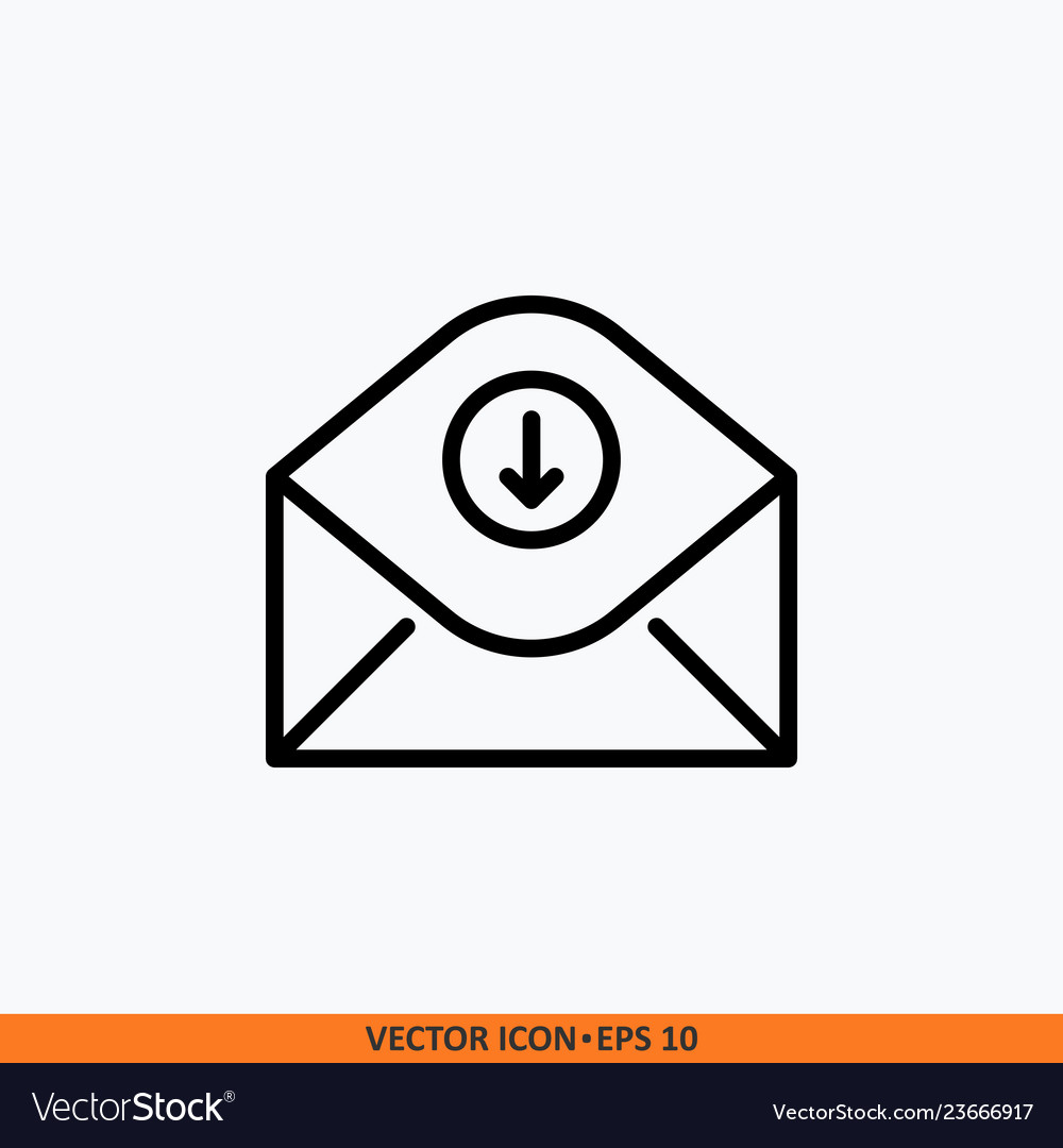 Icon email inbox flat line outline black