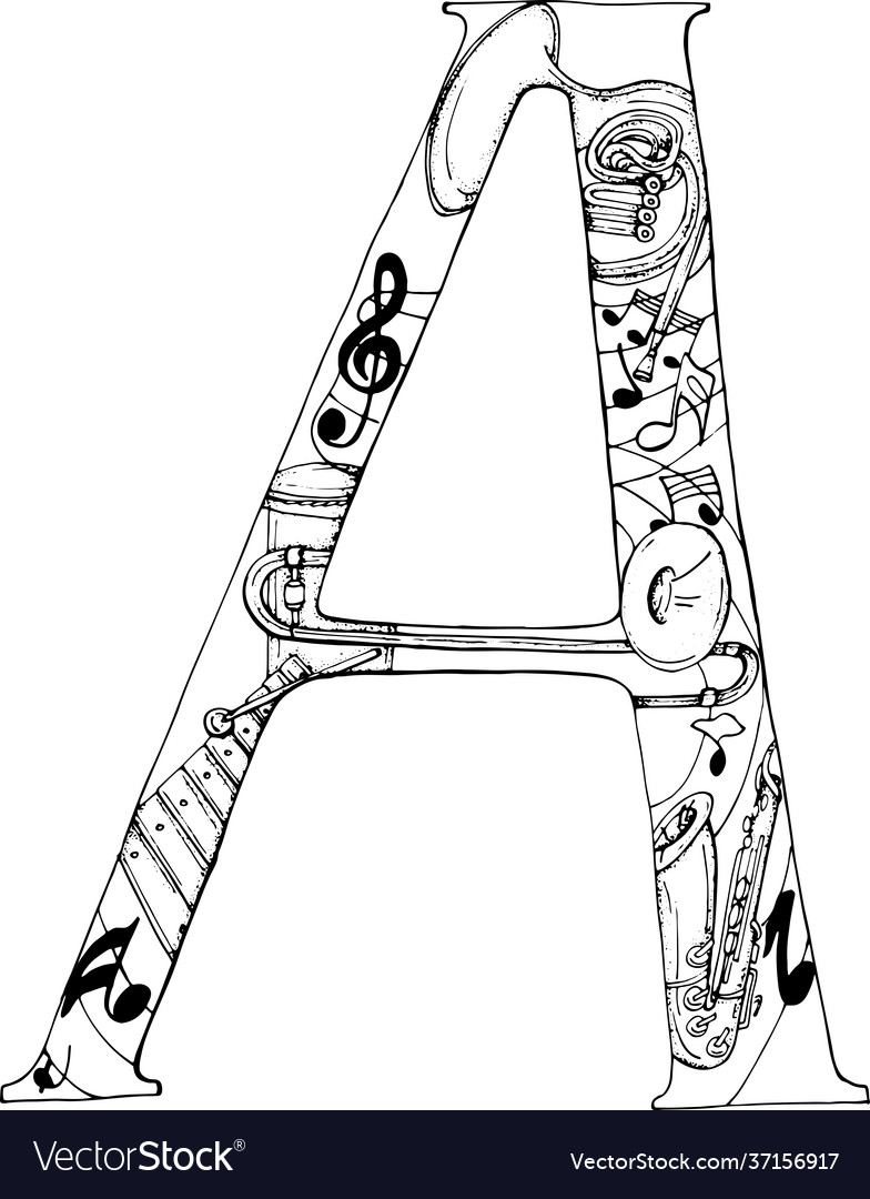 Letter a with pattern musical instruments Vector Image Letter a with pattern musical instruments