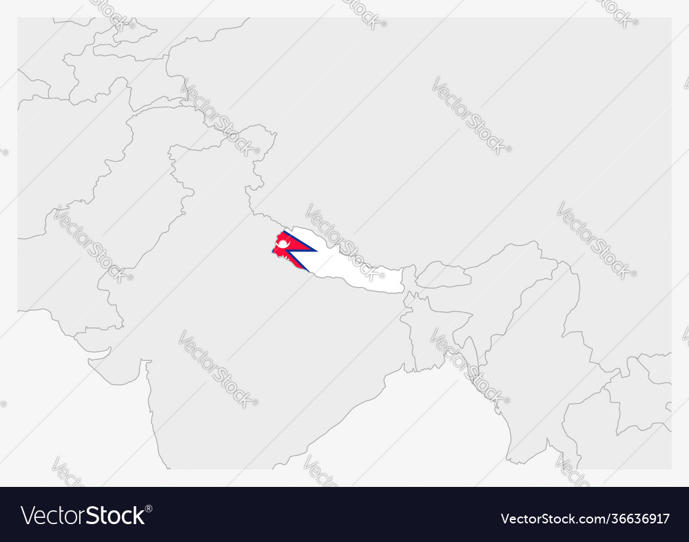 Nepal map highlighted in flag colors