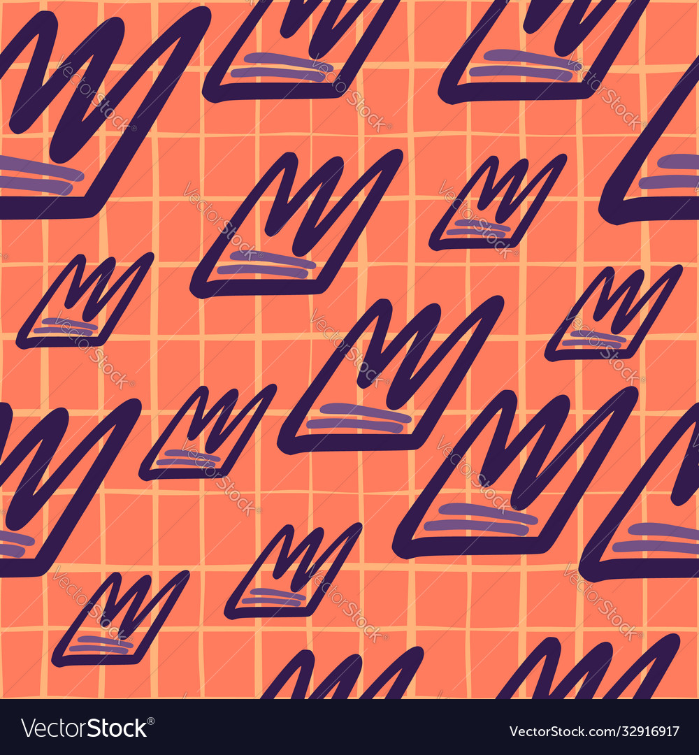 Puple outline crowns random seamless pattern vector image Puple outline crowns random seamless pattern