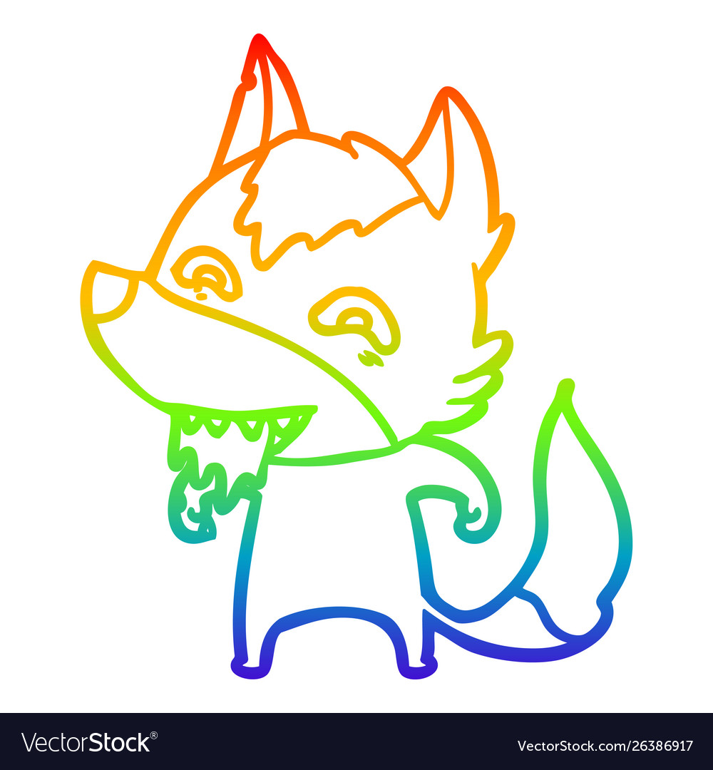 Rainbow gradient line drawing cartoon hungry wolf Vector Image