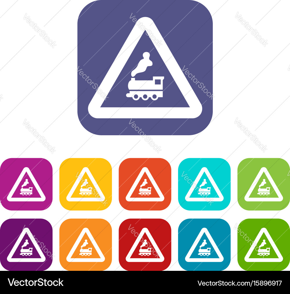 Warning Sign Railway Crossing Without Barrier Set Vector Image