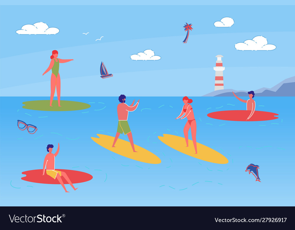 Young people spending time together on beach Vector Image