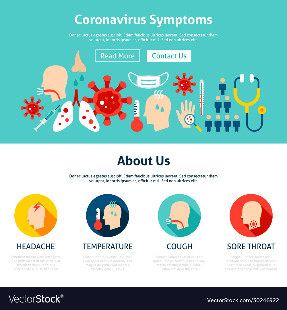 Coronavirus symptoms website design Royalty Free Vector