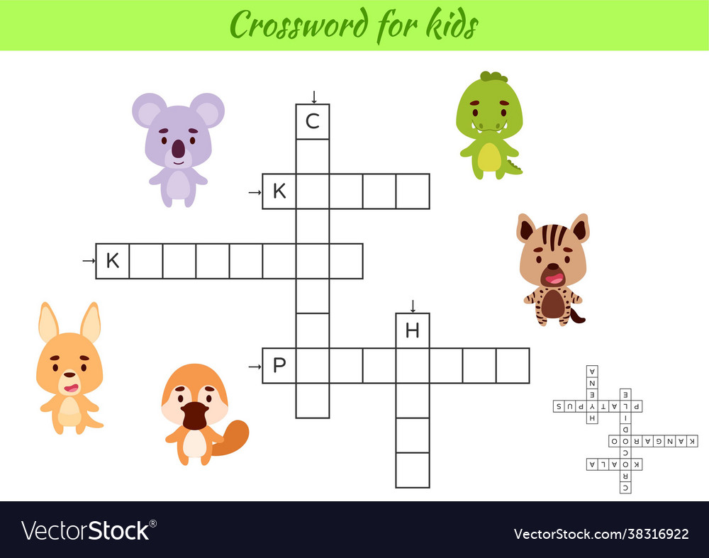 Crossword for kids with pictures animals