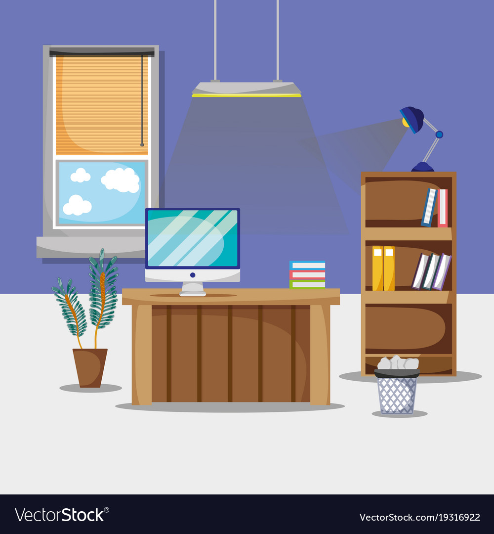 Desk with office flat accessories to work